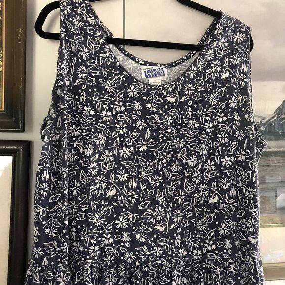 Laura Tyler Blue White Floral Sleeveless Maxi Long Dress Modest 1X Vtg A2615 - Picture 2 of 5